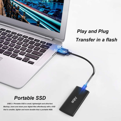 Aiibe 256GB External SSD External Hard Drive 256GB USB C Portable SSD, Up to 500MB/s, USB 3.1, External Solid State Drive for Laptop, Mac, PS4 (Black)