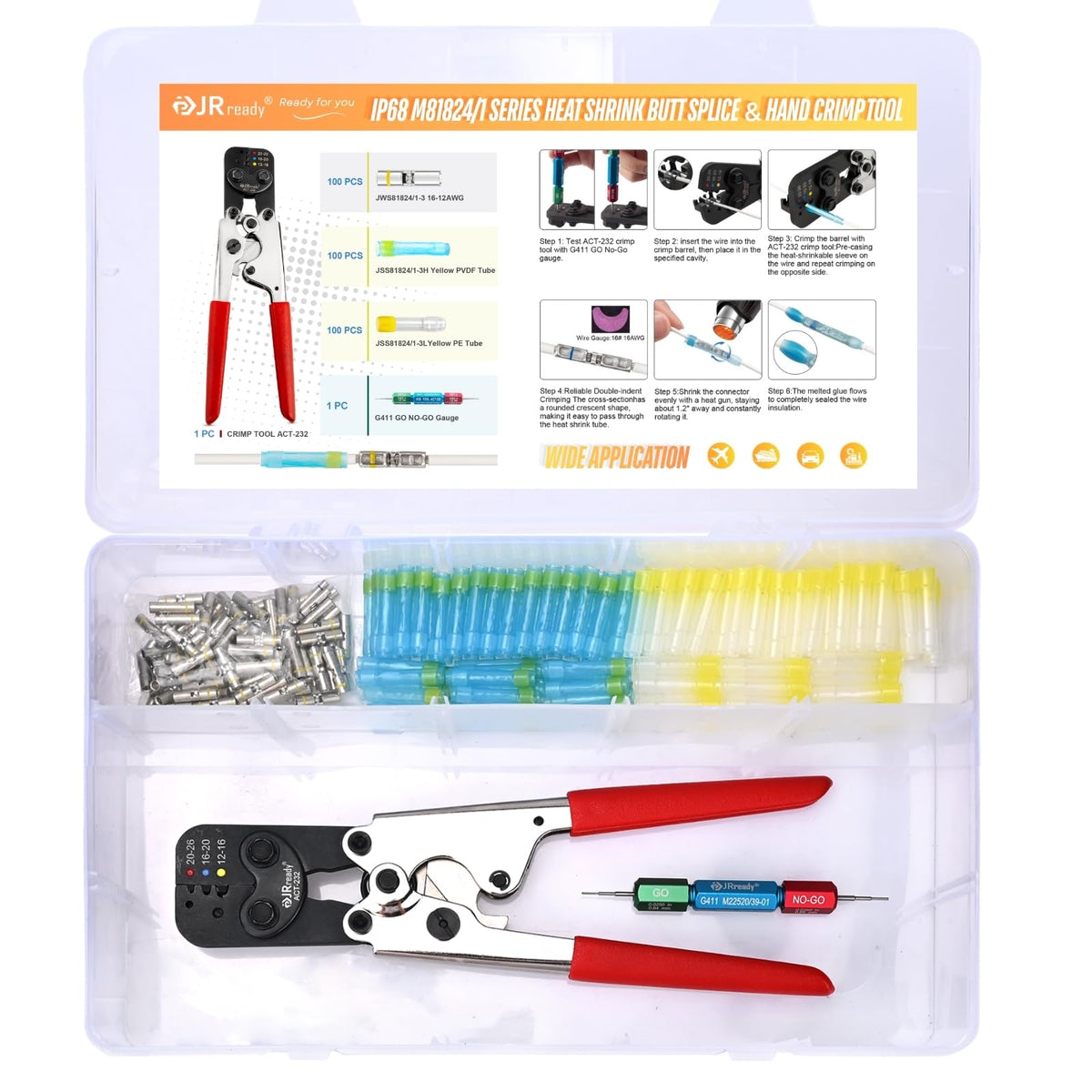 JRready 50Sets D-436 Series Heat Shrink Butt Splice Connector 20-16 AWG(D-436-37 M81824/1-2 Equivalent) IP68 Waterproof Blue Environmental Butt Splice with PVDF/PE Tubes ST6385-16-50 Wire Connectors