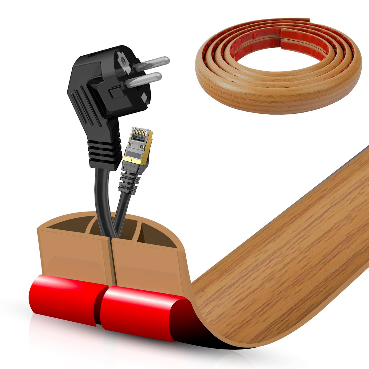 Floor Cord Cover Self Adhesive Cord Hider,10FT Cable Management, Extension Strip Protector for Wires, Prevent Cable Trips for Offices, Gyms, Exhibitions Cavity:0.39"(W) x 0.27"(H) Black