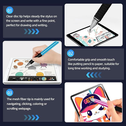 Capacitive Stylus Pen (4Pack,2 in 1 Precision Series), Fibre Tips Universal Touch Screens Stylist, Fine Point Disc Touchscreen Pencil Compatible for iPhone/iPad/Android/Tablet