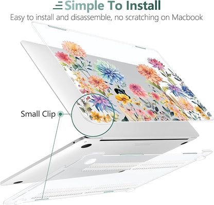 TWOLSKOO Compatible with MacBook Pro 13 inch Case 2023-2016 A2338 M2/M1 A2251 A2289 A2159 A1989 A1706, Plastic Hard Shell Cover & Keyboard Skin & Screen Protector - Beautiful Flowers