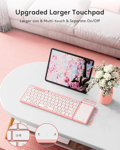 Samsers Foldable Bluetooth Keyboard with Touchpad, Full-Size Wireless Portable Travel Folding Keyboard for iOS Android Windows Mac OS, Support 3 Devices (BT5.1 x 3), Pink