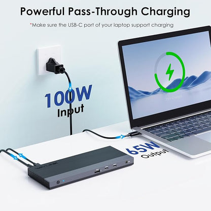 WAVLINK USB C Docking Station Dual Monitor Triple Display USB Type C to Dual HDMI Dock, 2 HDMI, DisplayPort, 100W PD3.0 for Laptop, Ethernet, 4 USB 3.0, 2 USB C, Audio