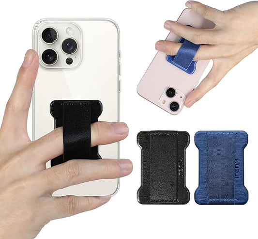 WUOJI Universal Phone Grip for Smartphones - Phone Holder for Hand for Back of Phone - Wireless Charging Compatible (Black Blue) - 2Pack