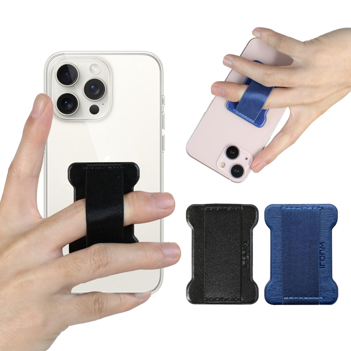 WOJI Cell Phone Finger Grip Strap Holder for Hand, Phone Strap, Phone Holder for Hand - Small, New Slim Finger Loop Selfie Grip Compatible with Most Smartphones (Black) - 2Pack