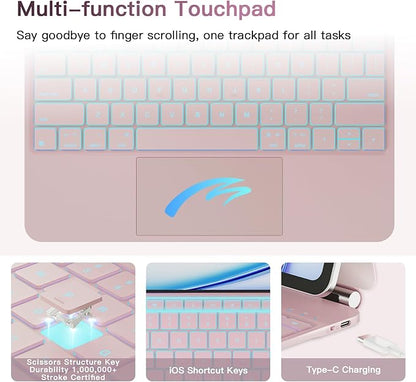for iPad Air 13 inch Case with Keyboard (M3,2025 / M2,2024), iPad Pro 12.9 (6th/5th/4th/3rd Gen) Magic Keyboard, Springy Backlit Keys, Stain-Resistant Surface, Multi-Touch Trackpad, Pink
