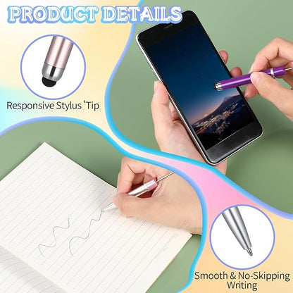 Qilery 30 Pcs Beaded Pens with Stylus Tips Plastic Beaded DIY Stylus 2-in-1 for Rubber Touch Screen Handwriting Ballpoint Pen 1.0mm, Black Ink, Office Supplies(Rainbow)
