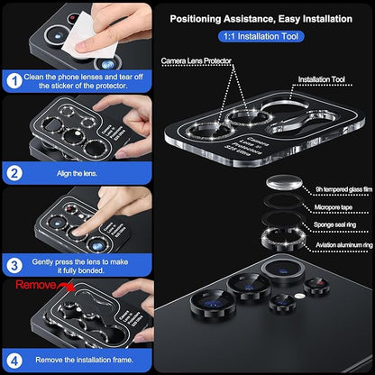 WSKEN for Samsung Galaxy S25 Ultra Camera Lens Protector - Ultra Thin Case Friendly, 9H Shatterproof Tempered Glass with Aluminum Metal Circle Camera Screen Protector Cover Accessories, Glitter Black