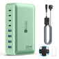 8-Port Multiple Charger Station 200W with Flat Plug, Braided Power Cord, and On/Off Switch- USB Charging Hub for iPhone, iPad, MacBook and More- 65W C Port Power Adapter for Laptops