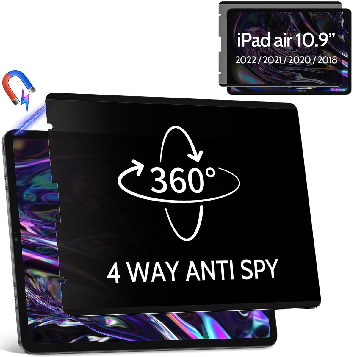 Privacy Screen Protector Compatible with iPad Pro 12.9 Inch 2018 2020 2021 2022, Anti Glare Blue Light Spy Filter Private, High Sensitive Bubble-Free Easy Install Black Security Screen Shield