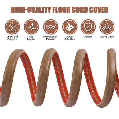 Floor Cord Cover Cable Cavity Self Adhesive Cord Hider Floor 10FT Floor Cable Management Power Cord Protector Floor Electric Cord Covers for Offices, Gym, Exhibitions (Misty Brown Wood, 1.18" x 20')