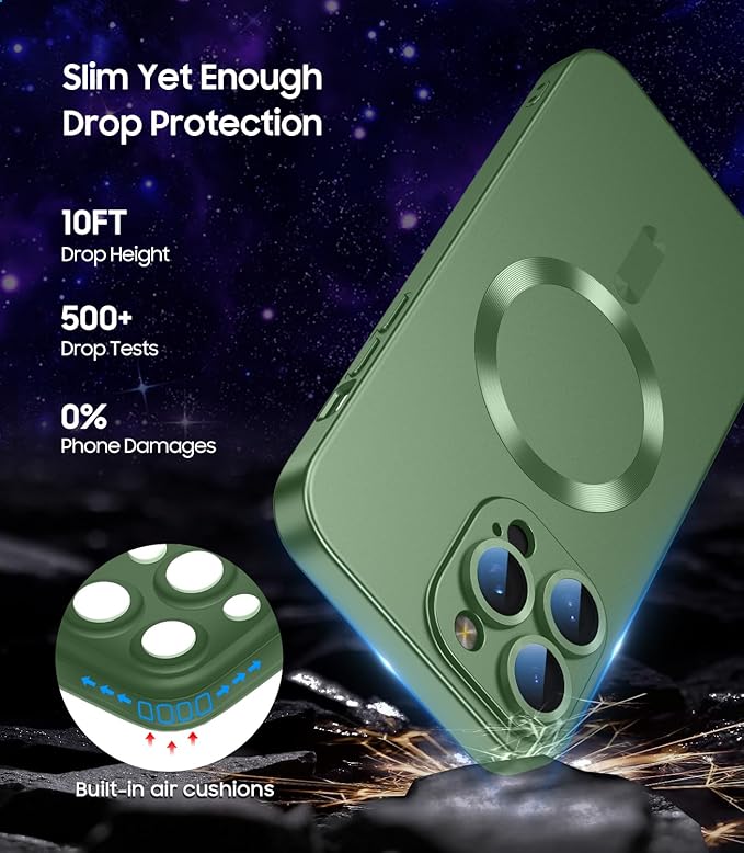 Magnetic for iPhone 16 Pro Max Case [Compatible with MagSafe][Built-in Camera Lens Protector] Slim Soft Silicone Bumper Shockproof Metallic Luster Phone Case (Green)