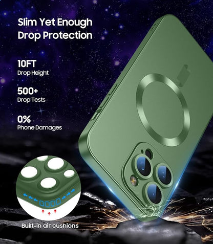 Magnetic for iPhone 14 Pro Max Case [Compatible with MagSafe][Built-in Camera Lens Protector] Slim Soft TPU Bumper Shockproof Metallic Luster Phone Case (Green)