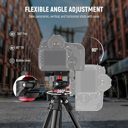 NEEWER Basics 66.5"/169 cm Travel Tripod for Camera, Lightweight Portable DSLR Stand with Ball Head, Arca Type QR Plate, Cell Phone Holder Compatible with iPhone Video Recording, Max Load 11 lb, TP12