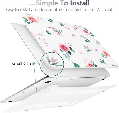 Batianda Case for M1 MacBook Air 13 Inch Model A2337 A2179 A1932 2021 2020 2019 Release,Lovely Floral Design Matte Hard Shell with Keyboard Cover & Screen Protector, Peach Rose