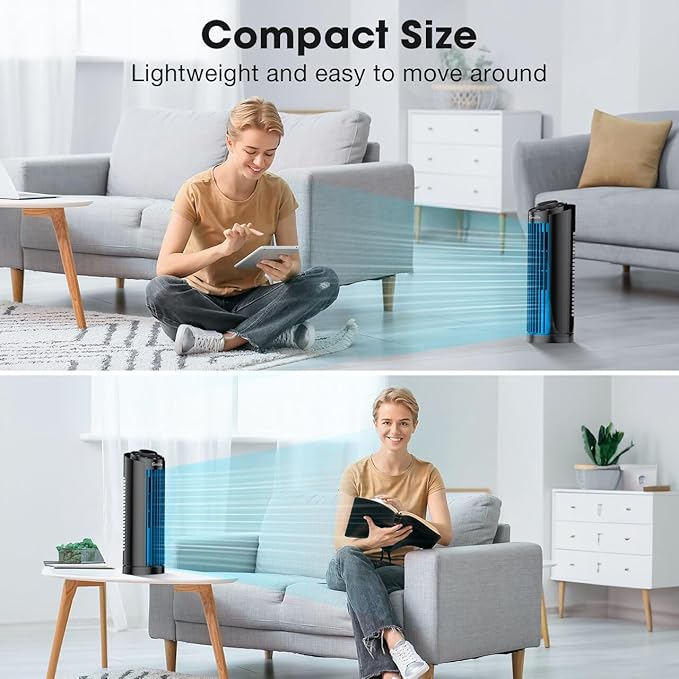 Grelife Tower Fan with Remote Control, Fast Cooling Desktop Fan, 90° Oscillation, 3 Speeds, 3 Wind Modes, Touch Screen, Auto Timer, Ideal for Home, Office Bedroom
