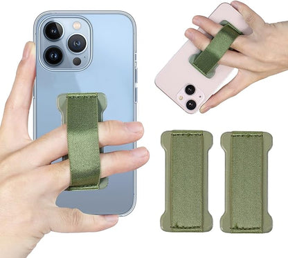 Phone Grip Holder for Hand, Universal Finger Strap Phone Holder, Finger Selfie Grip Compatible with Most Smartphones (Green) - 2Pack