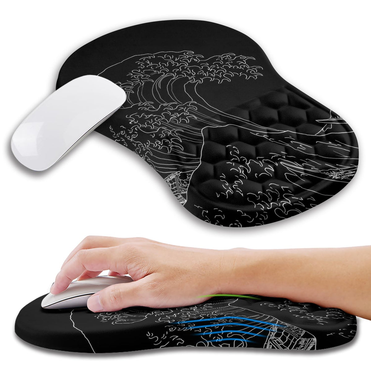 Kuosgm Ergonomic Mouse Pad Wrist Support with Memory Foam Massage Bulge, Carpal Tunnel Pain Relief Mousepad Wrist Rest for Mouse(12x8 inch, Pink Flowers)