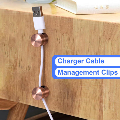 SmallCat 2 Sets Charger Holders for Cords, Red Bronze Color Adjustable Cable Anchor Holders, Adhesive Metal Cord Clips, Cable Management Wire Organizers for Desk, Office, Nightstand