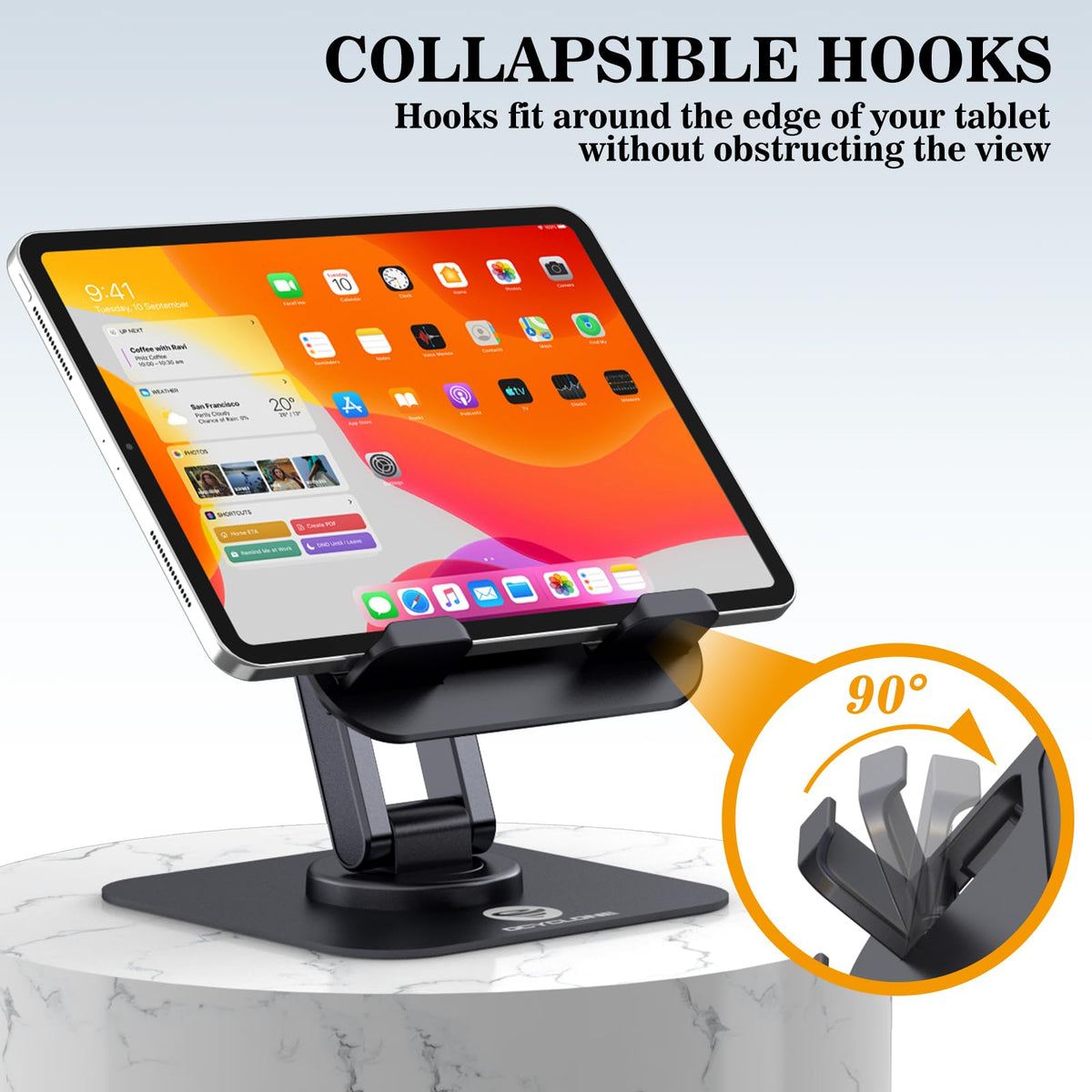 OCYCLONE iPad Stand, 360° Rotating iPad Tablet Stand Holder for Desk, Black