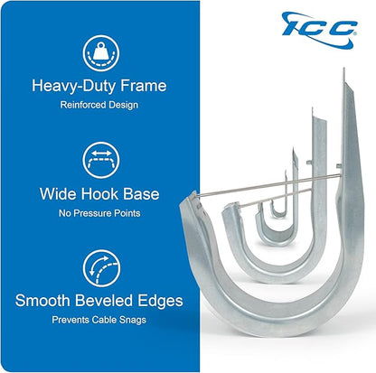 ICC 3/4-Inch Wall Mount J-Hook – 25-Pack, Cable Support Hooks Without Retainer Clips, Galvanized Steel with Zinc Finish – for Structured Cabling and Cable Management