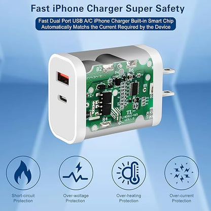 Fast Charger iPhone, Dual Port A/C Charging Adapter, 2Pack Quick Double Wall Charger Block, Apple Charger Block 10FT USBC to Lightning Cable for iPhone 14/13/12/11/ProMax/XS/XR