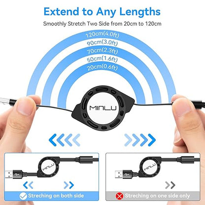 MINLU Multi Charging Cable, 3 in 1 Retractable Charging Cable [4A 1.2M] USB Charging Cord, Phone Charger Cables with IP/Type-C/Micro for iPhone/Galaxy/Pixel/Tablets