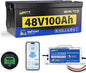 48V Lithium Battery Golf Cart Built-in BMS 200A Bluetooth, 48 Volt 100Ah Lithium Battery for Golf Cart with 15A Charger, Vibration-Resistant Structure, 10 Years Lifespan Deep Cycle 15000+