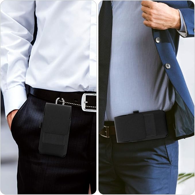 BECPLT for iPhone 16/15/14/13/12 Pro & Galaxy S24/S23/S22/S21 - Nylon Phone Holster with Belt Clip, Loops - Black