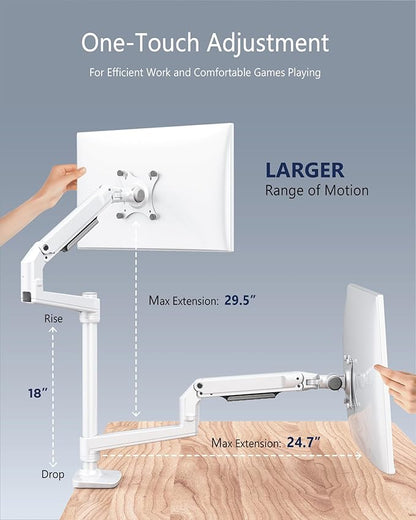 Dual Monitor Mount, Holds Screens up to 40 Inches and 25 lbs, Fully Adjustable Dual Monitor Arm with C-Clamp and Grommet Base, Aluminum, White