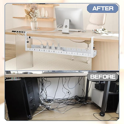 Shikha Under Desk Cable Tray, 15.7"-30.7" Retractable Under Desk Cable Management, No Drilling Cord Organizer with Clamp, Wire Management for Home Office -White