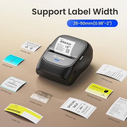 CLABEL Label Maker Machine with Tape, 221B Thermal Bluetooth Label Printer 2 Inch Portable Barcode Inkless Sticker for Small Business, Retail Office,Office, Home, Came with 1 Roll Label (Black)