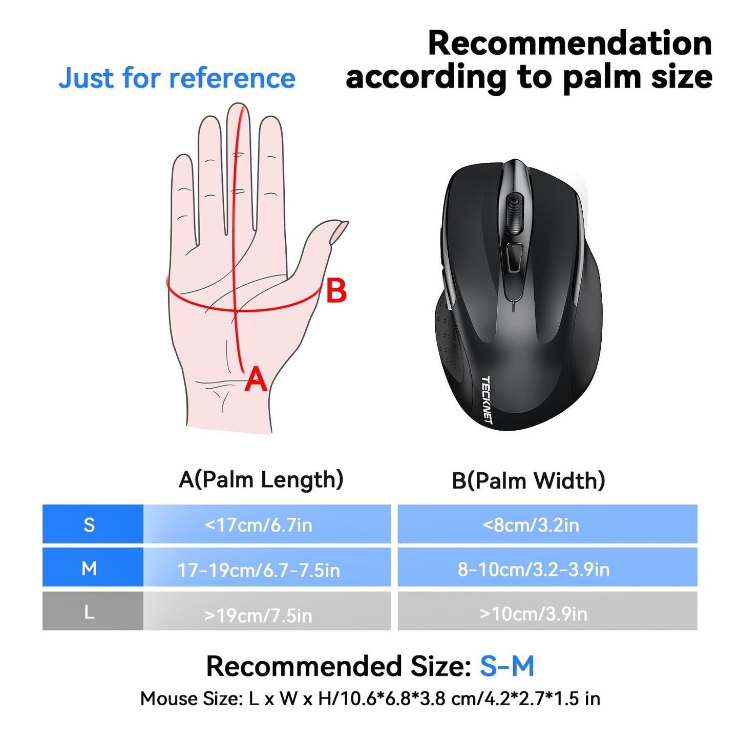 TECKNET Rechargeable Jiggler Wireless Mouse, Dual-Mode Connectivity, Black