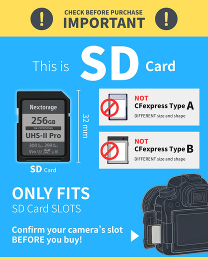 Nextorage Japan 128GB 2Pack SDCard UHS-II Memory Card V90 Canon, Sony, Nikon, Fujifilm, Panasonic Camera 8K 4K High-Speed Continuous Shooting pSLC Max Read 300MB/s Max Write 299MB/s NX-F2PRO128G