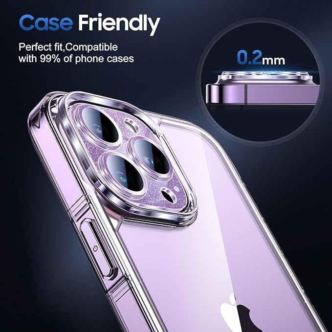 UniqueMe 3 Packs Compatible for iPhone 14 Pro Max/iPhone 14 Pro Camera Lens Protector Acrylic [Not Glass],[Case Friendly][Scratch-Resistant][Night Shooting Mode]-Glitter Purple