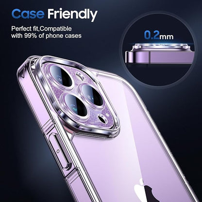 UniqueMe 3 Packs Compatible for iPhone 14 Pro Max/iPhone 14 Pro Camera Lens Protector Acrylic [Not Glass],[Case Friendly][Scratch-Resistant][Night Shooting Mode]-Glitter Purple