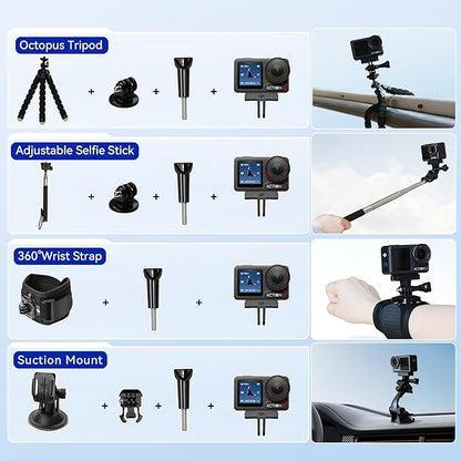 DJI Osmo Action 5 Pro Standard Combo,with 58 Piece Accessory Kit+ 64GB Card - Waterproof Action Camera with 1/1.3" Sensor, 4K/120fps Video, Action Camera 4K Ideal for Sports (Total 1 Battery)