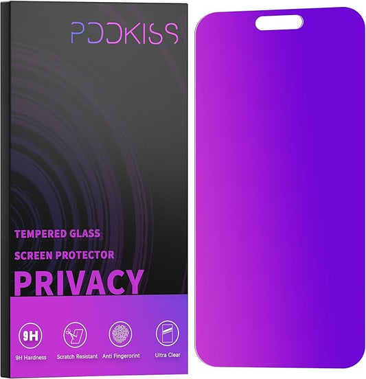 PDDKISS Compatible for iPhone 15/iPhone 16 Privacy Screen Protector Tempered Glass 6.1 Inch, Purple Gradient Anti Spy Anti Blue Light HD Easy Installation
