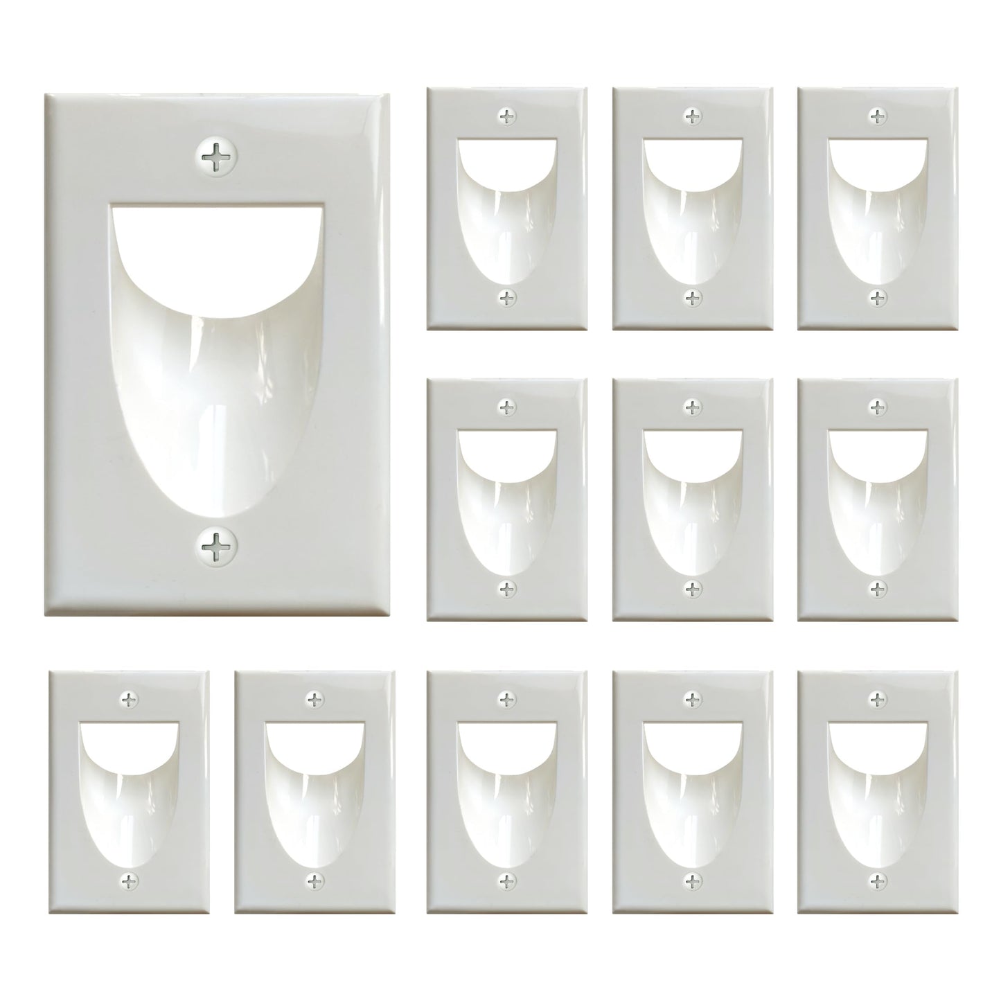 BestMounts - 12 Pack Inner Nose Behind Wall Cable Management TV Cord Hider for Wall Mounted TV - Single Gang Low Voltage Recessed Wall Plates Cable Pass Through for Wires, HDTV, HDMI (White)
