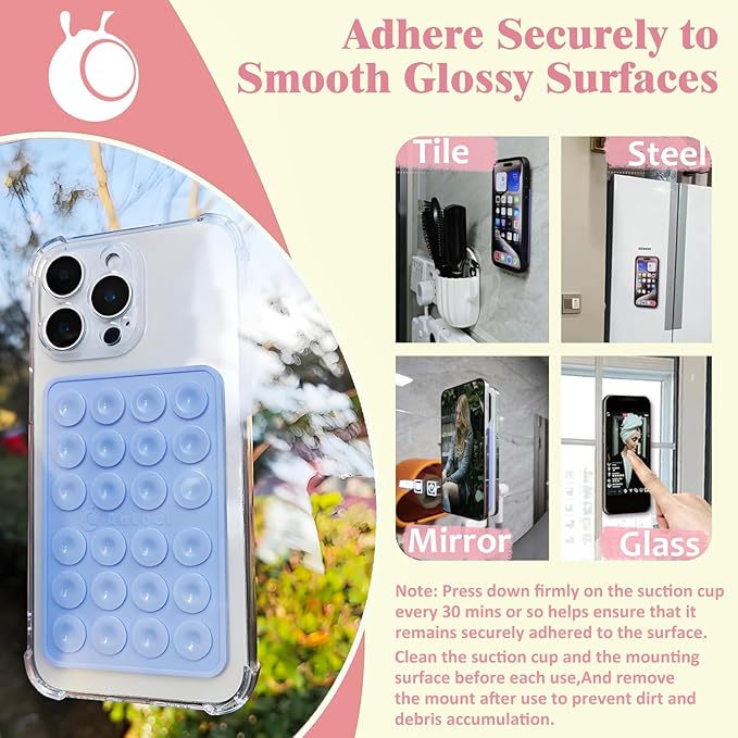 Anteel Medium-Sized Silicone Suction Phone Case Adhesive Mount, Enhanced Suction Power and Upgraded Thickened Sticky Phone Grip, Durable, Hands-Free Sticky Phone Holder, 2.28"x3.46" (Baby Blue)