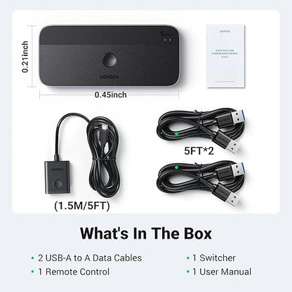 UGREEN USB 3.0 Switch 2 Computers Sharing USB C & A Devices, 4 Port USB Switcher Sharing Keyboard and Mouse, Printer/Scanner USB Switch Hub for Two Computers with 2 USB3.0 Cables and Controller