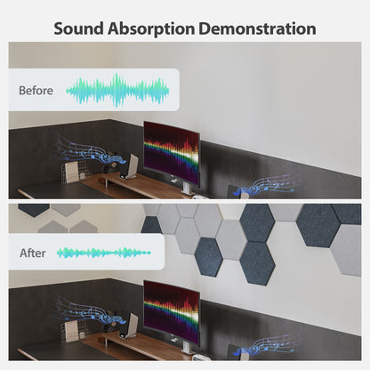 Amantech 12 Pack Acoustic Panels Self Adhesive Sound Proof Foam,High Density Sound Acoustic Foam Panel,12X10.23X0.4 Inch Hexagon Wall Panels in Home,Office,Reccording Room,Studio(Silver Gray)