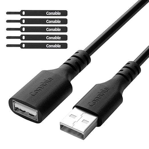 3 Pack USB Extension Cable 6 FT, USB 2.0 Type A Male to Female Extender Cord Adapter, Compatible with Printer, Keyboard, Mouse, Flash Drive, Hard Drive, Controller, Black Cable with 5 Cable Ties