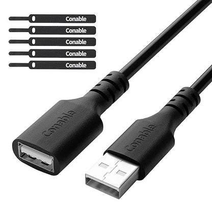 3 Pack USB Extension Cable 15 FT, USB 2.0 Type A Male to Female Extender Cord Adapter, Compatible with Printer, Keyboard, Mouse, Flash Drive, Hard Drive, Controller, Black Cable with 5 Cable Ties