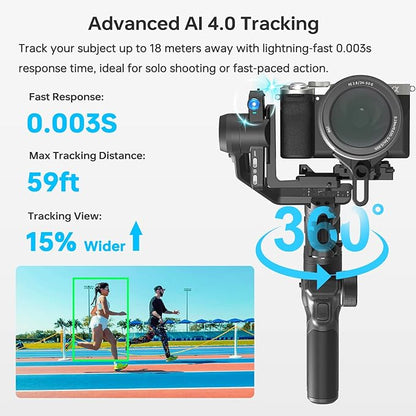 FeiyuTech SCORP Mini 3 [Kit] Gimbal Stabilizer for Smartphone & Mirrorless Cameras, 4.41lbs Payload, Built-in AI Tracking, Quick Vertical Shooting, Bluetooth Control for Sony/Canon/Nikon/DJI/Gopro