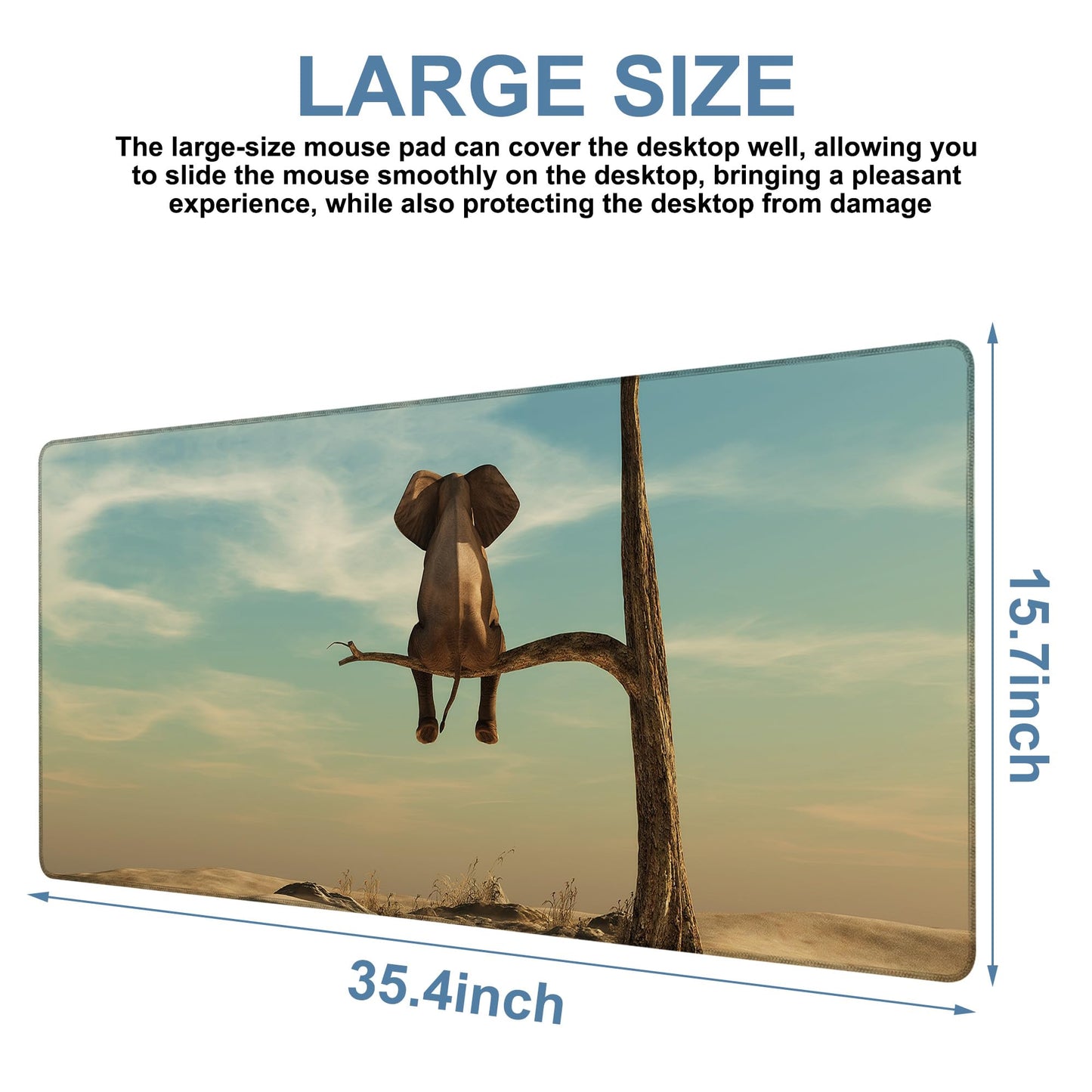 NITAHHHY A Elephant Gaming Mouse Pad 3mm Thick Stitched Edge Waterproof Non-Slip Large Computer Keyboard Mouse Mat,Suitable for Office Entertainment Decorative Desk Pad 35.4 x 15.7 Inches