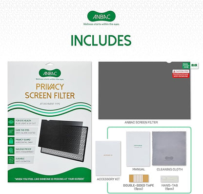 ANBAC 24 Inch Desktop Privacy Screen Shield for 16:9 Wide Monitor - Anti Glare Computer Privacy Screen Cover | Blue Light Blocking Screen Protector | Scratch Resistant UV Filter | Attachment Type