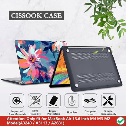 CISSOOK Compatible with MacBook Air 13.6 inch Case 2025 2024 2023 2022 Release M4 M3 M2 Chip A3240 A3113 A2681, Plastic Hard Shell Case &Keyboard Cover& Screen Protector, Muti-Color Painting