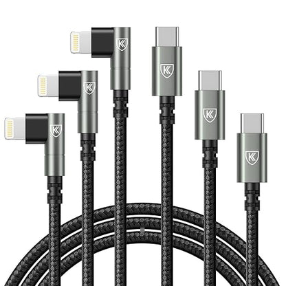 USB C to Lightning Cable 10FT [Apple MFi Certified] 3Pack Long iPhone Charger Cable 90 Degree i Phone Fast Charging Nylon Braided USB Lightning Cable for iPhone 14/13/12/11/Pro/Max/Plus/8/7/6/5S/iPad