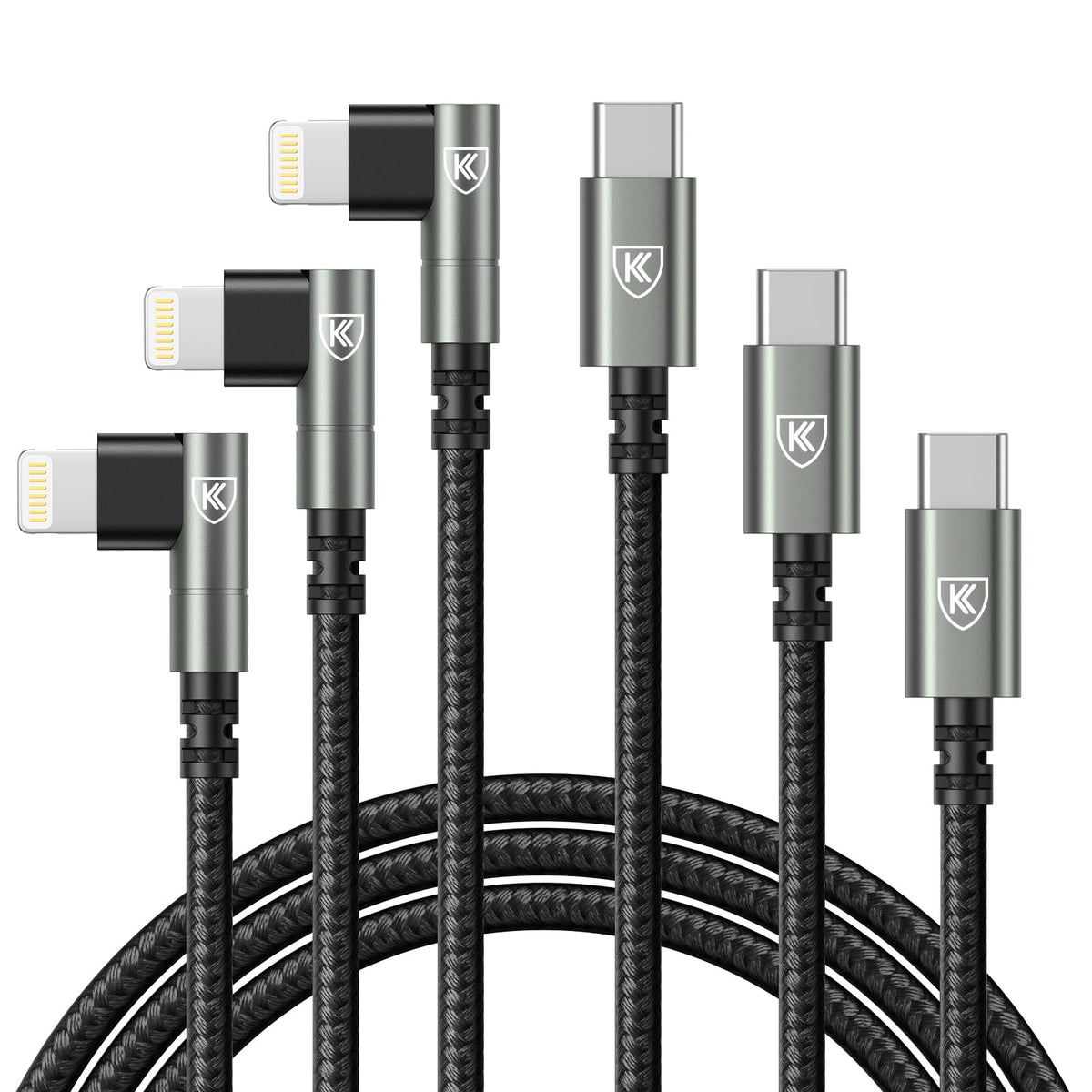 90 Degree iPhone Charger 6FT [Apple MFi Certified] 3Pack USB C to Lightning